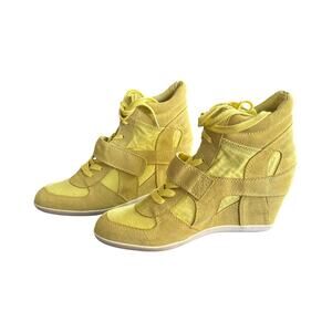 Ash Bowie Wedge  Limited Edition Lemon Yellow Suede Canvas  Sneaker Sz 10.5 / 11